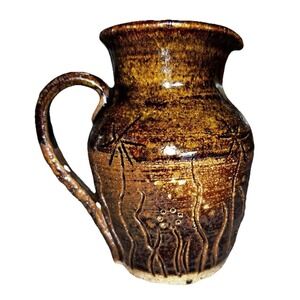Stoneware Miniature Pitcher Brown Glazed Pottery